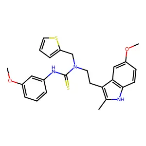 1-[2-(5-methoxy-2-methyl-1H-indol-3-yl)ethyl]-3-(3-methoxyphenyl)-1-(thiophen-2-ylmethyl)thiourea structure