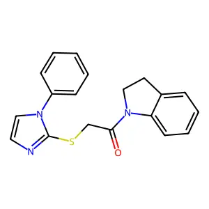 1-(2,3-dihydroindol-1-yl)-2-(1-phenylimidazol-2-yl)sulfanylethanone structure