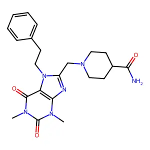 1-{[1,3-dimethyl-2,6-dioxo-7-(2-phenylethyl)-2,3,6,7-tetrahydro-1H-purin-8-yl]methyl}piperidine-4-carboxamide structure
