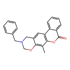 10-benzyl-7-methyl-10,11-dihydro-5H,9H-benzo[3,4]chromeno[6,7-e][1,3]oxazin-5-one structure