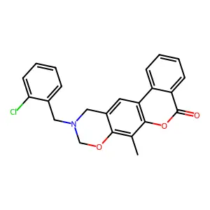 10-(2-chlorobenzyl)-7-methyl-10,11-dihydro-5H,9H-benzo[3,4]chromeno[6,7-e][1,3]oxazin-5-one structure