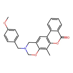 10-(4-methoxybenzyl)-7-methyl-10,11-dihydro-5H,9H-benzo[3,4]chromeno[6,7-e][1,3]oxazin-5-one structure