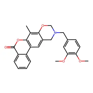 10-(3,4-dimethoxybenzyl)-7-methyl-10,11-dihydro-5H,9H-benzo[3,4]chromeno[6,7-e][1,3]oxazin-5-one structure