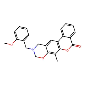 10-(2-methoxybenzyl)-7-methyl-10,11-dihydro-5H,9H-benzo[3,4]chromeno[6,7-e][1,3]oxazin-5-one structure