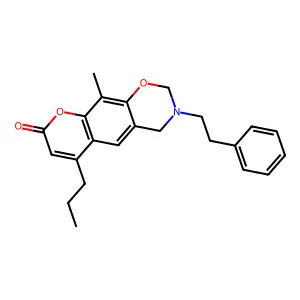 10-methyl-3-(2-phenylethyl)-6-propyl-3,4-dihydro-2H,8H-chromeno[6,7-e][1,3]oxazin-8-one structure