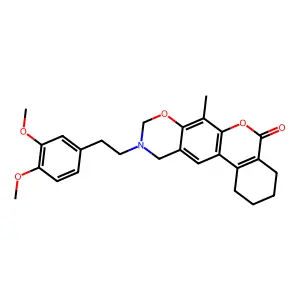 10-[2-(3,4-dimethoxyphenyl)ethyl]-7-methyl-1,2,3,4,10,11-hexahydro-5H,9H-benzo[3,4]chromeno[6,7-e][1,3]oxazin-5-one structure