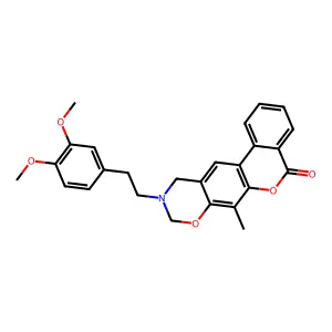 10-[2-(3,4-dimethoxyphenyl)ethyl]-7-methyl-10,11-dihydro-5H,9H-benzo[3,4]chromeno[6,7-e][1,3]oxazin-5-one structure