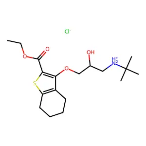 tert-butyl-[3-[(2-ethoxycarbonyl-4,5,6,7-tetrahydro-1-benzothiophen-3-yl)oxy]-2-hydroxypropyl]azanium chloride structure