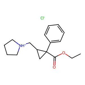 cis-1-Phenyl-2-(1-pyrrolidinylmethyl)cyclopropanecarboxylic acid ethyl ester hydrochloride structure