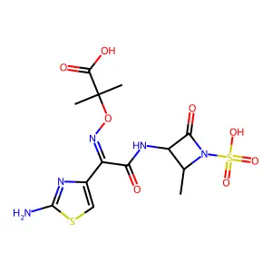 Propanoic acid, 2-[[[1-(2-amino-4-thiazolyl)-2-[(2-methyl-4-oxo-1-sulfo-3-azetidinyl)amino]-2-oxoethylidene]amino]oxy]-2-methyl-, trans- structure