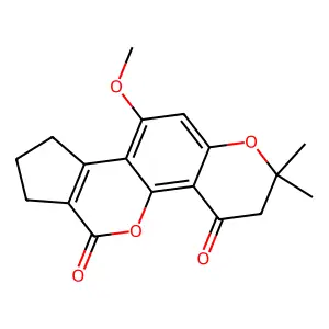 10-methoxy-2,2-dimethyl-8,9-dihydrocyclopenta[c]pyrano[2,3-h]chromen-4,6-dione structure
