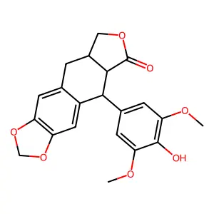 5-(4-hydroxy-3,5-dimethoxyphenyl)-5,8,8a,9-tetrahydrofuro[3',4':6,7]naphtho[2,3-d][1,3]dioxol-6(5aH)-one structure
