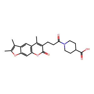1-[3-(2,3,5-trimethyl-7-oxofuro[3,2-g]chromen-6-yl)propanoyl]piperidine-4-carboxylic acid structure