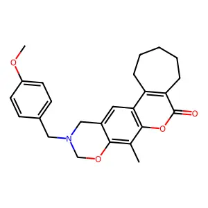 11-(4-methoxybenzyl)-8-methyl-2,3,4,5,11,12-hexahydro-10H-cyclohepta[3,4]chromeno[6,7-e][1,3]oxazin-6(1H)-one structure