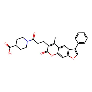 1-[3-(5-methyl-7-oxo-3-phenyl-7H-furo[3,2-g]chromen-6-yl)propanoyl]piperidine-4-carboxylic acid structure