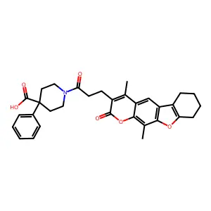 1-[3-(4,11-dimethyl-2-oxo-6,7,8,9-tetrahydro-2H-[1]benzofuro[3,2-g]chromen-3-yl)propanoyl]-4-phenylpiperidine-4-carboxylic acid structure