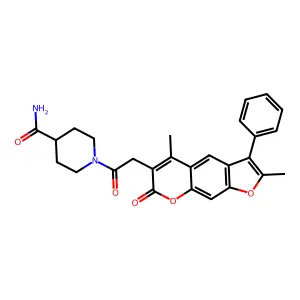 1-[(2,5-dimethyl-7-oxo-3-phenyl-7H-furo[3,2-g]chromen-6-yl)acetyl]piperidine-4-carboxamide structure