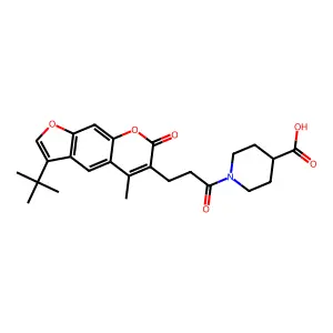 1-[3-(3-tert-butyl-5-methyl-7-oxo-7H-furo[3,2-g]chromen-6-yl)propanoyl]piperidine-4-carboxylic acid structure