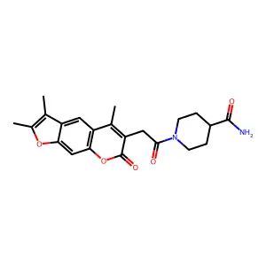 1-[(2,3,5-trimethyl-7-oxo-7H-furo[3,2-g]chromen-6-yl)acetyl]piperidine-4-carboxamide structure