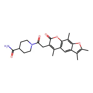 1-[(2,3,5,9-tetramethyl-7-oxo-7H-furo[3,2-g]chromen-6-yl)acetyl]piperidine-4-carboxamide structure