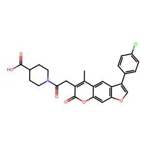 1-{[3-(4-chlorophenyl)-5-methyl-7-oxo-7H-furo[3,2-g]chromen-6-yl]acetyl}piperidine-4-carboxylic acid structure