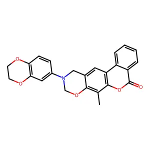 10-(2,3-dihydro-1,4-benzodioxin-6-yl)-7-methyl-10,11-dihydro-5H,9H-benzo[3,4]chromeno[6,7-e][1,3]oxazin-5-one structure