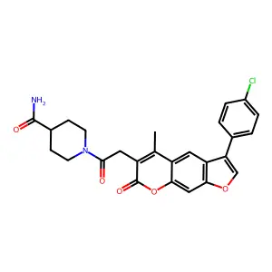 1-{[3-(4-chlorophenyl)-5-methyl-7-oxo-7H-furo[3,2-g]chromen-6-yl]acetyl}piperidine-4-carboxamide structure