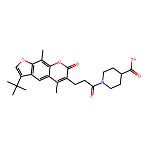 1-[3-(3-tert-butyl-5,9-dimethyl-7-oxo-7H-furo[3,2-g]chromen-6-yl)propanoyl]piperidine-4-carboxylic acid structure