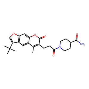 1-[3-(3-tert-butyl-5-methyl-7-oxo-7H-furo[3,2-g]chromen-6-yl)propanoyl]piperidine-4-carboxamide structure