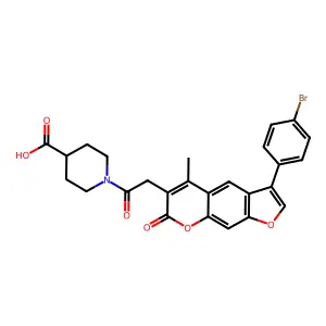 1-{[3-(4-bromophenyl)-5-methyl-7-oxo-7H-furo[3,2-g]chromen-6-yl]acetyl}piperidine-4-carboxylic acid structure
