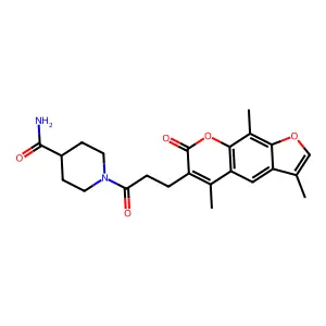 1-[3-(3,5,9-trimethyl-7-oxo-7H-furo[3,2-g]chromen-6-yl)propanoyl]piperidine-4-carboxamide structure