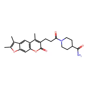 1-[3-(2,3,5-trimethyl-7-oxo-7H-furo[3,2-g]chromen-6-yl)propanoyl]piperidine-4-carboxamide structure