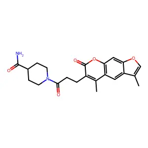 1-[3-(3,5-dimethyl-7-oxo-7H-furo[3,2-g]chromen-6-yl)propanoyl]piperidine-4-carboxamide structure