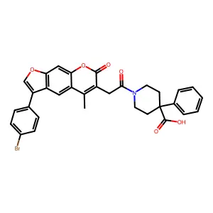 1-[2-[3-(4-bromophenyl)-5-methyl-7-oxofuro[3,2-g]chromen-6-yl]acetyl]-4-phenylpiperidine-4-carboxylic acid structure