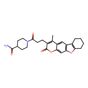 1-[3-(4-methyl-2-oxo-6,7,8,9-tetrahydro-2H-[1]benzofuro[3,2-g]chromen-3-yl)propanoyl]-4-piperidinecarboxamide structure