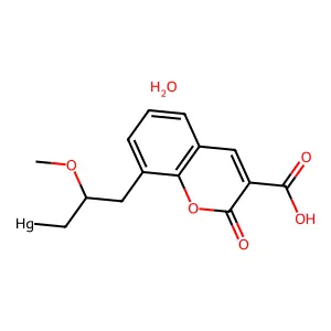 [3-(3-carboxy-2-oxochromen-8-yl)-2-methoxypropyl]mercuryhydrate structure