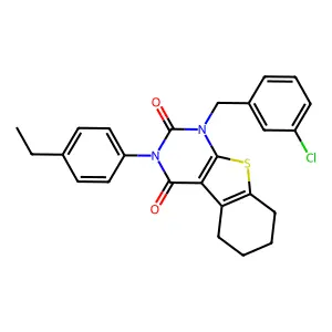 1-[(3-chlorophenyl)methyl]-3-(4-ethylphenyl)-5,6,7,8-tetrahydro-[1]benzothiolo[2,3-d]pyrimidine-2,4-dione structure
