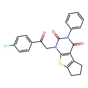 1-(2-(4-fluorophenyl)-2-oxoethyl)-3-phenyl-6,7-dihydro-1H-cyclopenta[4,5]thieno[2,3-d]pyrimidine-2,4(3H,5H)-dione structure