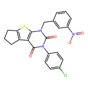11-(4-chlorophenyl)-9-[(3-nitrophenyl)methyl]-7-thia-9,11-diazatricyclo[6.4.0.02,6]dodeca-1(8),2(6)-diene-10,12-dione structure