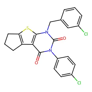 11-(4-chlorophenyl)-9-[(3-chlorophenyl)methyl]-7-thia-9,11-diazatricyclo[6.4.0.02,6]dodeca-1(8),2(6)-diene-10,12-dione structure