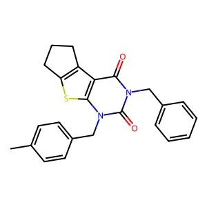 11-benzyl-9-[(4-methylphenyl)methyl]-7-thia-9,11-diazatricyclo[6.4.0.02,6]dodeca-1(8),2(6)-diene-10,12-dione structure