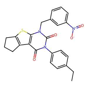 11-(4-ethylphenyl)-9-[(3-nitrophenyl)methyl]-7-thia-9,11-diazatricyclo[6.4.0.02,6]dodeca-1(8),2(6)-diene-10,12-dione structure