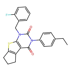 11-(4-ethylphenyl)-9-[(2-fluorophenyl)methyl]-7-thia-9,11-diazatricyclo[6.4.0.02,6]dodeca-1(8),2(6)-diene-10,12-dione structure