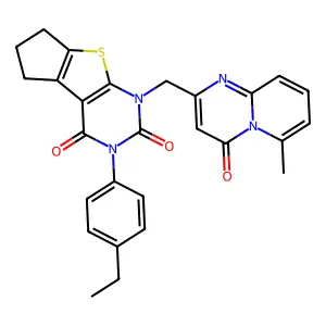 11-(4-ethylphenyl)-9-[(6-methyl-4-oxopyrido[1,2-a]pyrimidin-2-yl)methyl]-7-thia-9,11-diazatricyclo[6.4.0.02,6]dodeca-1(8),2(6)-diene-10,12-dione structure