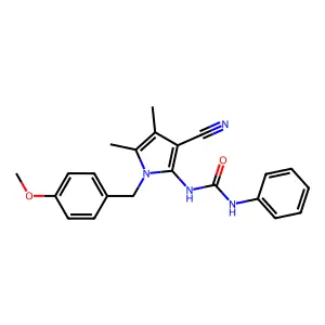 1-[3-cyano-1-[(4-methoxyphenyl)methyl]-4,5-dimethylpyrrol-2-yl]-3-phenylurea structure