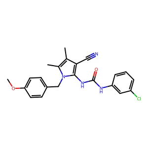 1-(3-chlorophenyl)-3-[3-cyano-1-[(4-methoxyphenyl)methyl]-4,5-dimethylpyrrol-2-yl]urea structure