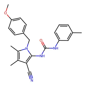 1-[3-cyano-1-[(4-methoxyphenyl)methyl]-4,5-dimethylpyrrol-2-yl]-3-(3-methylphenyl)urea structure
