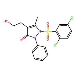1-(2,5-dichlorophenyl)sulfonyl-4-(2-hydroxyethyl)-5-methyl-2-phenylpyrazol-3-one structure