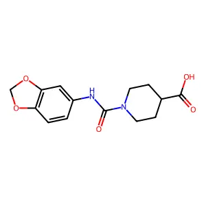 1-(1,3-benzodioxol-5-ylcarbamoyl)piperidine-4-carboxylic acid structure