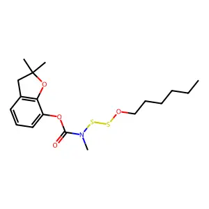 Carbamic acid, ((hexyloxy)dithio)methyl-, 2,3-dihydro-2,2-dimethyl-7-benzofuranyl ester structure